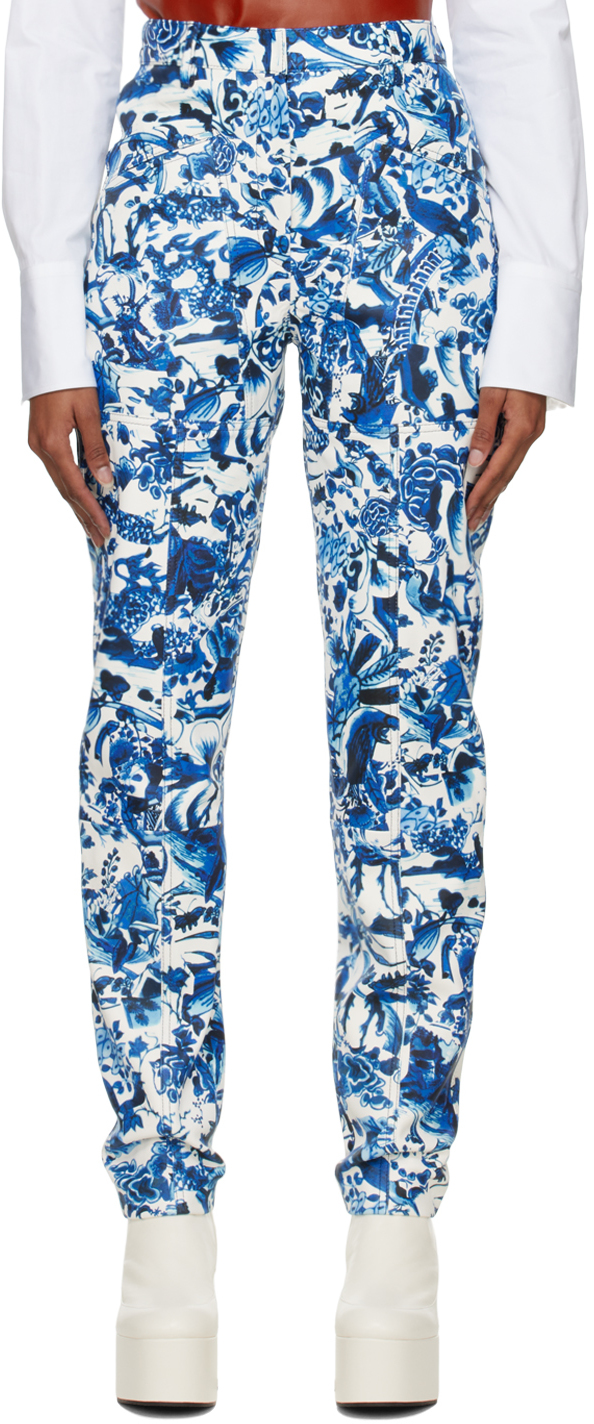 White Printed Leather Pants