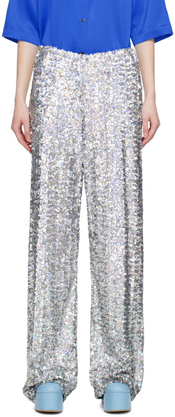 Dries Van Noten Silver Sequin Trousers In 21 Hologram | ModeSens