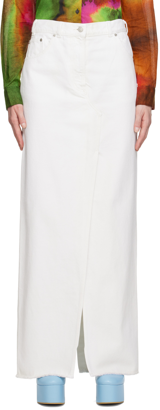 White Vented Denim Maxi Skirt