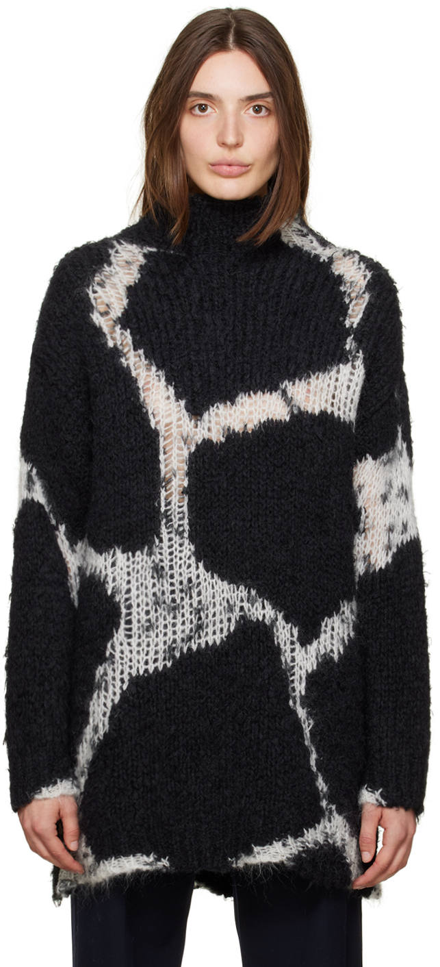 Dries Van Noten: Black & White Mock Neck Sweater | SSENSE Canada