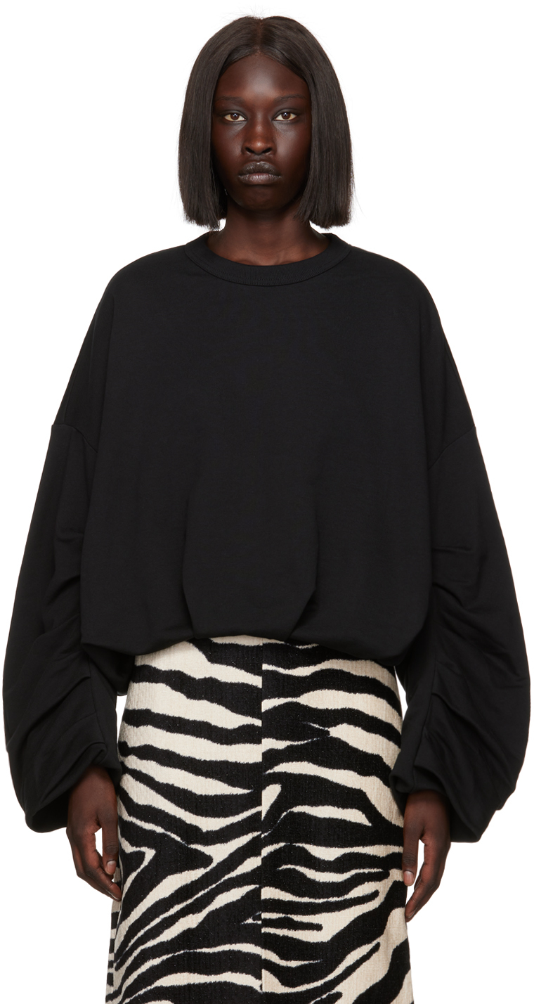 Dries Van Noten: Black Ruched Sweatshirt | SSENSE Canada