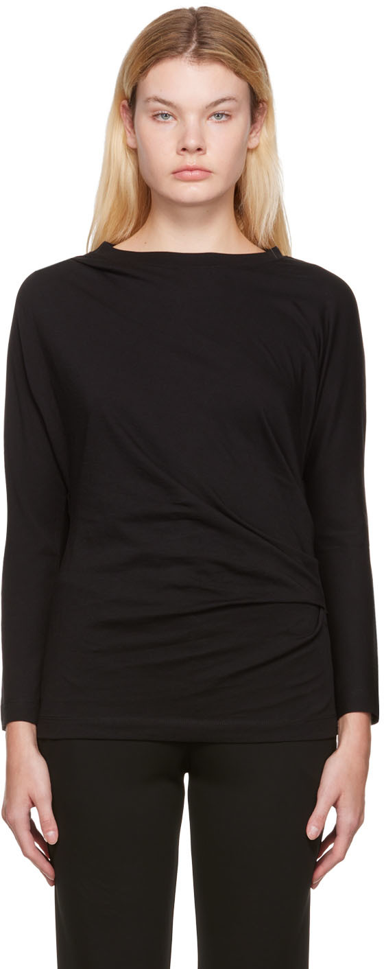 Dries Van Noten: Black Gathered Long Sleeve T-Shirt | SSENSE