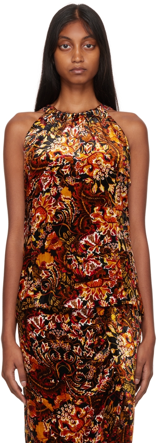 Dries Van Noten Black Printed Tank Top In 353 Orange