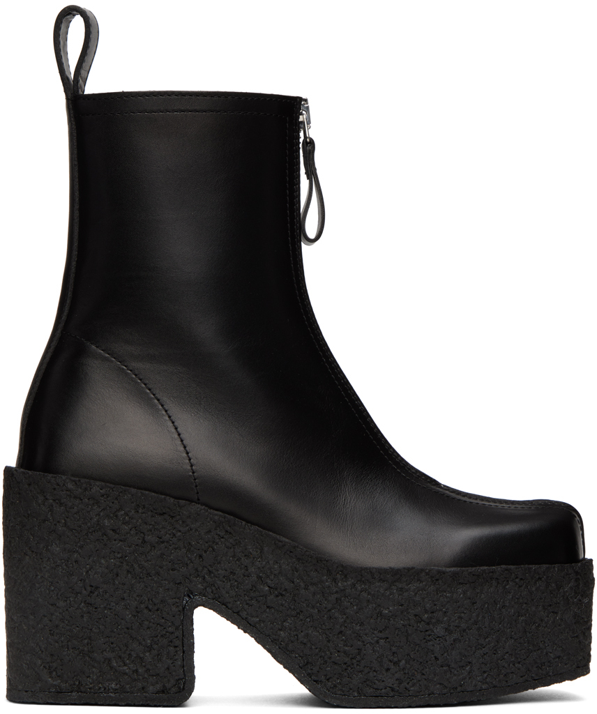 Black Zip-Up Platform Ankle Boots