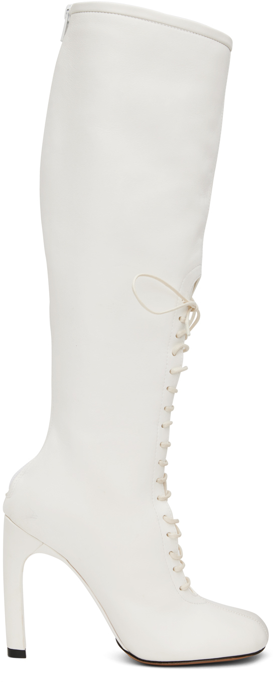 Dries Van Noten White Lace-up Boots In 001 White