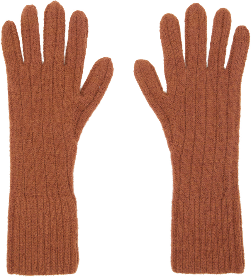 Dries Van Noten: Orange Ribbed Gloves | SSENSE