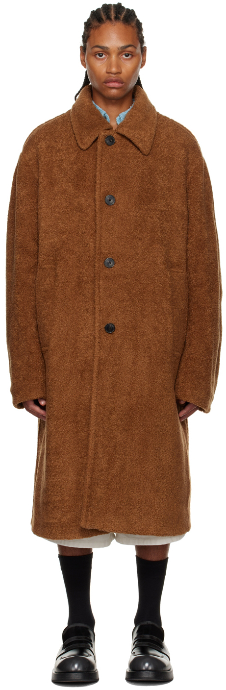 Dries Van Noten: Brown Teddy Coat | SSENSE