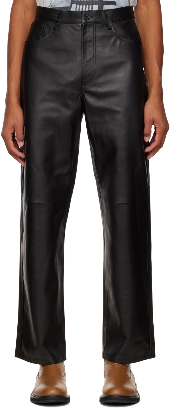 Dries Van Noten: Black Five-Pocket Leather Pants | SSENSE