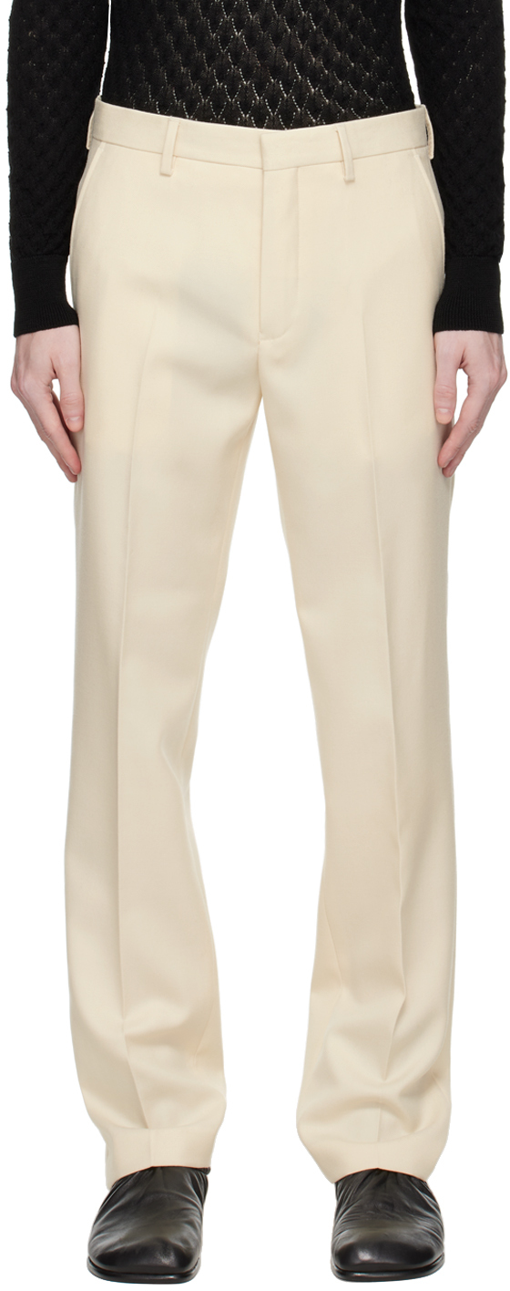 Dries Van Noten Off-white Wool Trousers In 5 Ecru