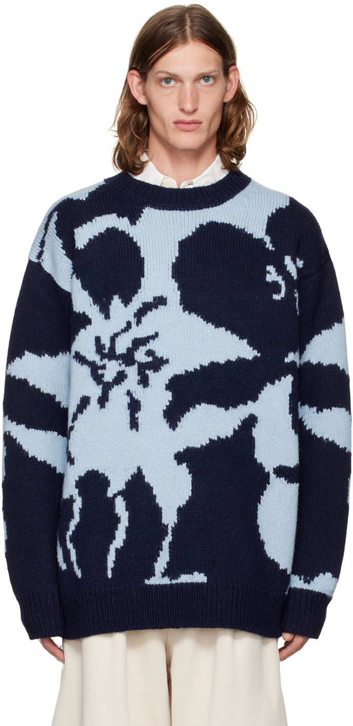 Dries Van Noten Blue & Navy Jacquard Sweater