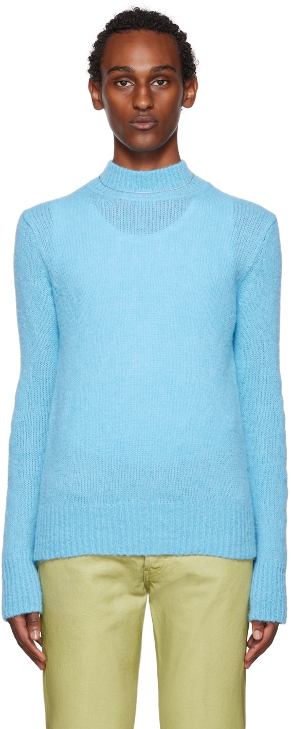 Blue Alpaca Sweater by Dries Van Noten on Sale