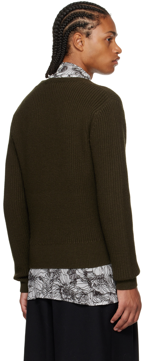 Dries Van Noten Khaki V-neck Sweater In 606 Kaki