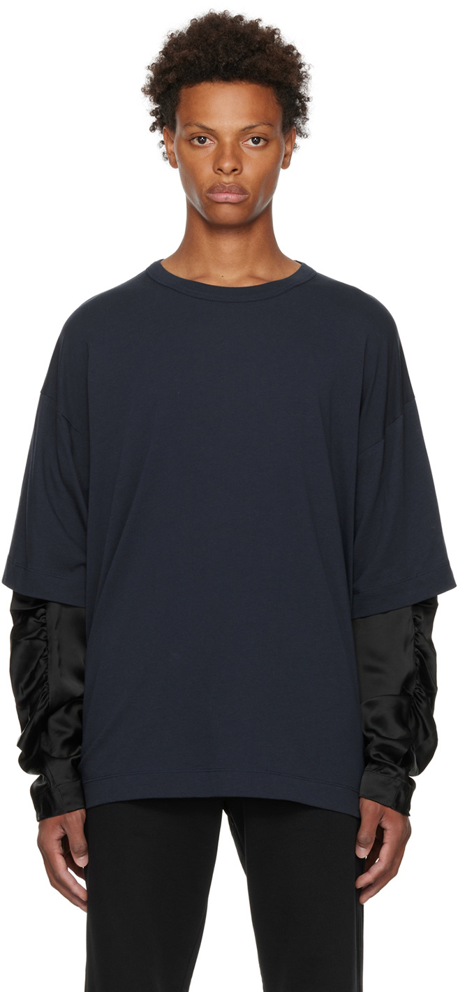 Navy Layered Long Sleeve T-Shirt by Dries Van Noten on Sale