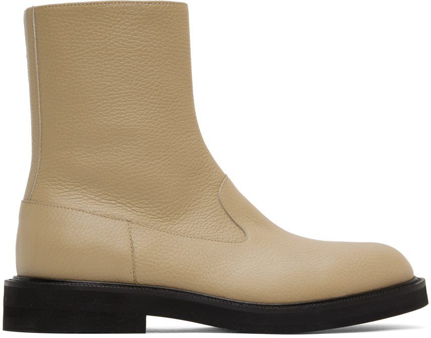 Beige Leather Chelsea Boots