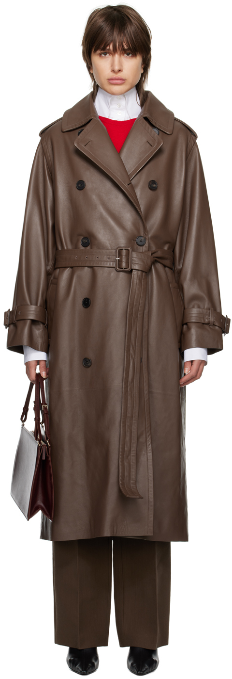 THE ROW BROWN BENZY LEATHER TRENCH COAT