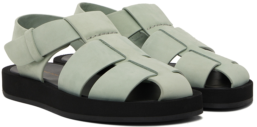 The Row Kids Gray Fisherman Sandals In Acq Aqua