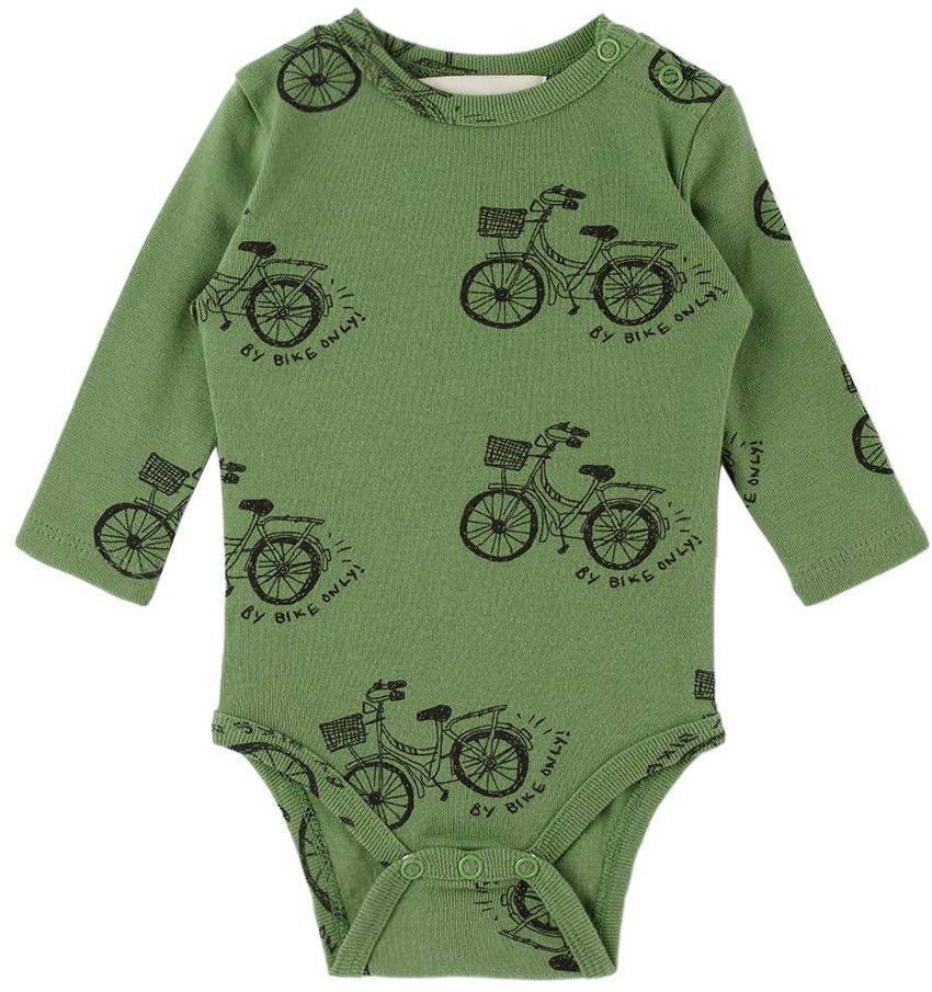 Nadadelazos Baby Green 'by Bike Only' Bodysuit In Jade Green
