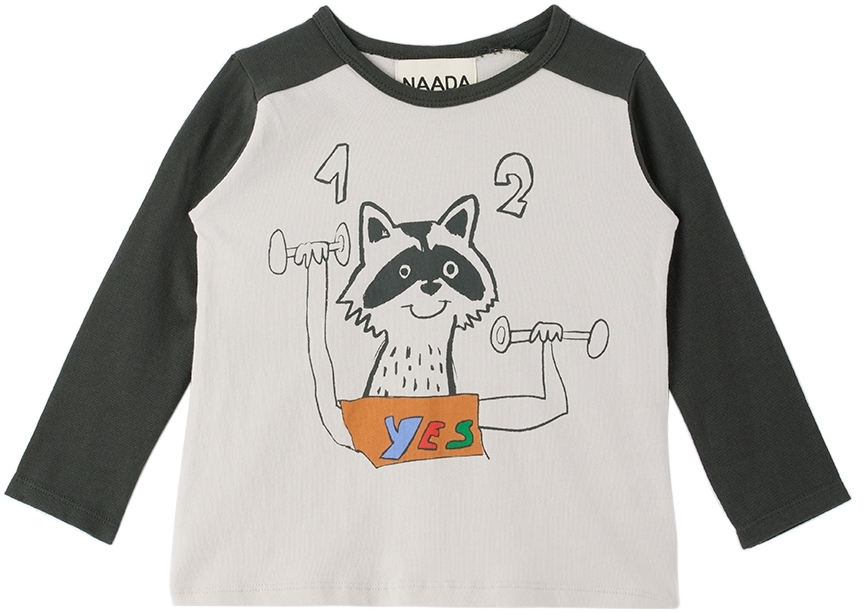 Nadadelazos Baby Gray 'raccoon Saturday Workout' Long Sleeve T-shirt In Light Grey