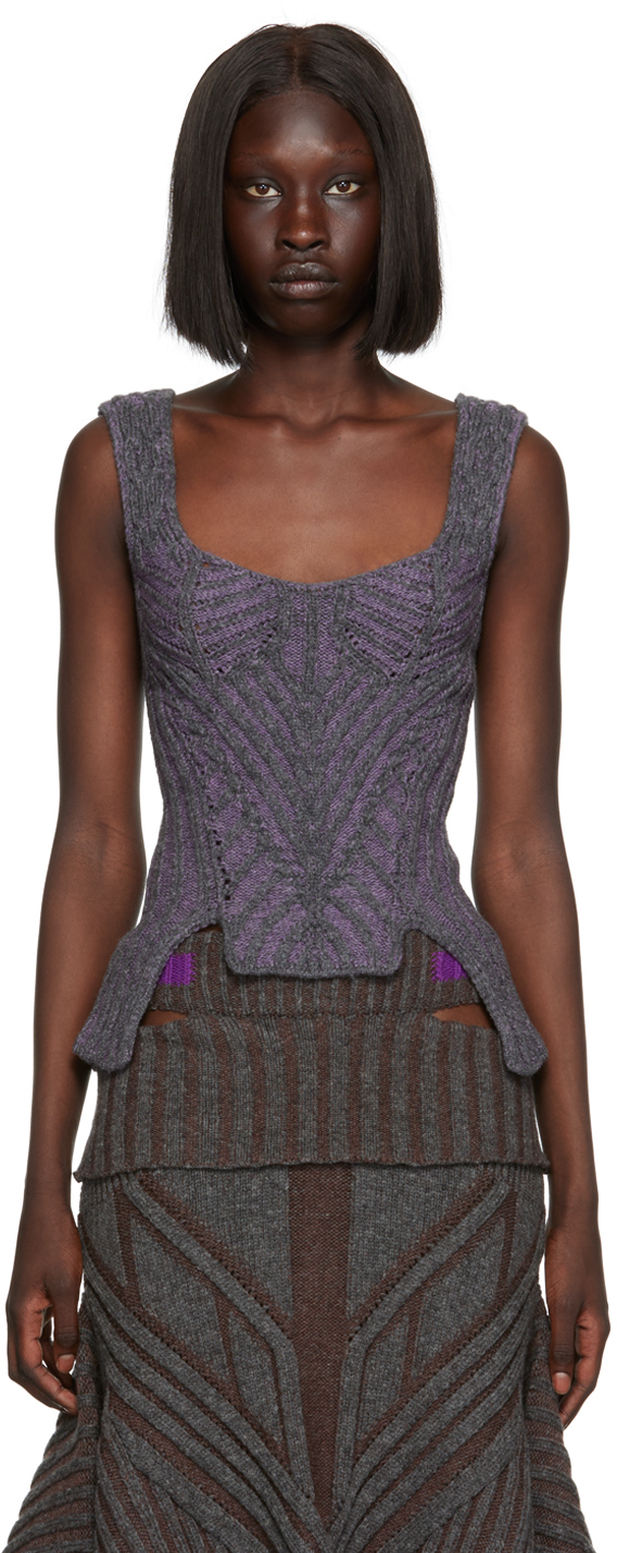 Paolina Russo Purple \u0026 Gray Warrior Corset Tank Top