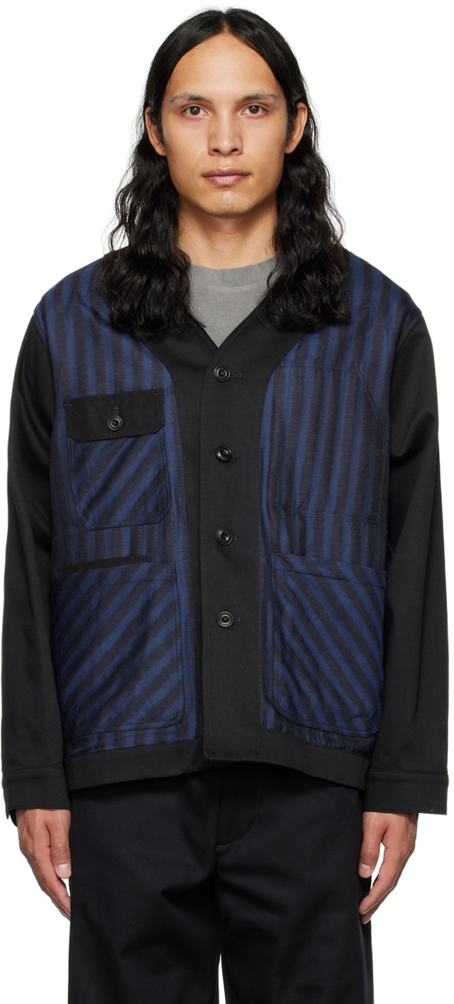 Navy & Black Stripe Cardigan by Nicholas Daley on Sale