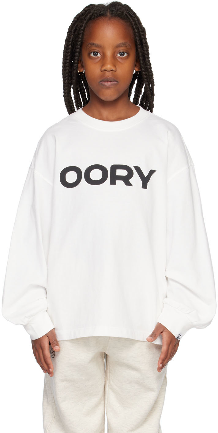 Oorykids Kids White Printed Long Sleeve T-shirt In Ivory