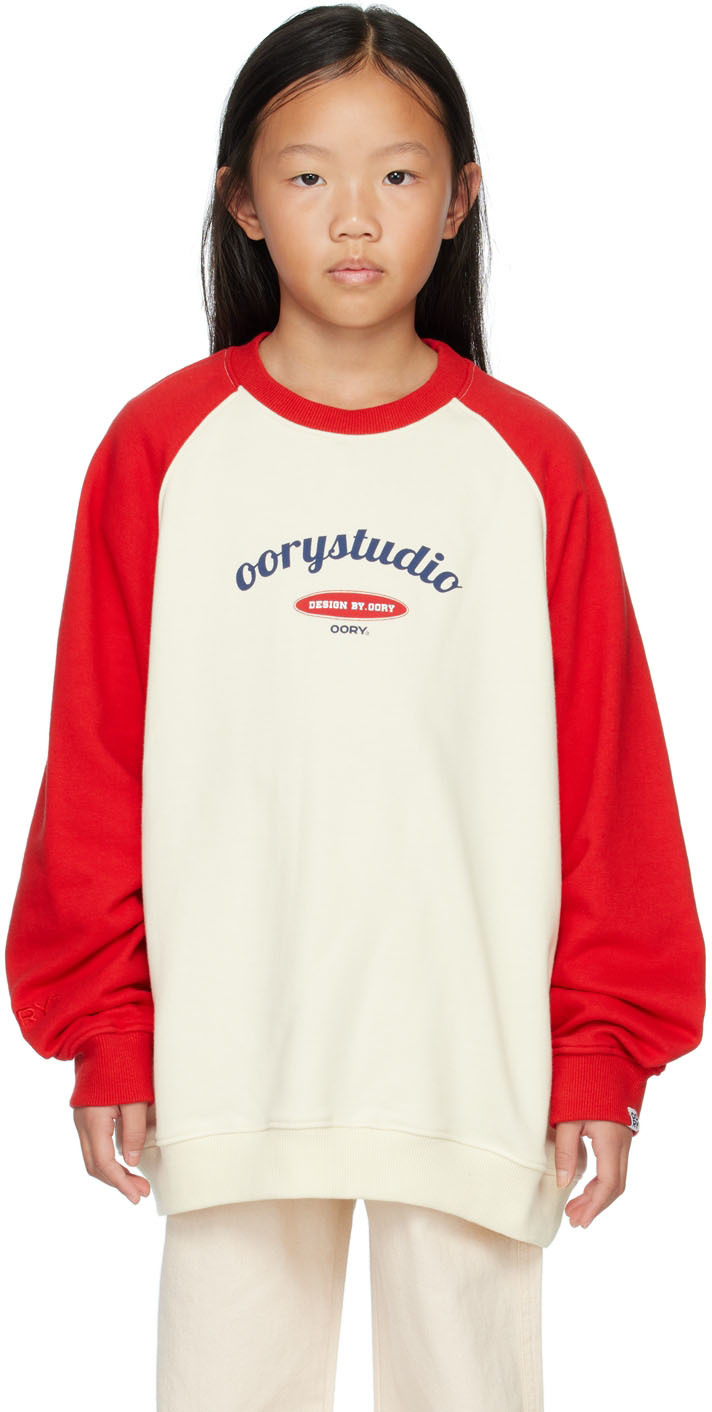 Oorykids Kids Off-white & Red 'studio' Sweatshirt In Cream + Red
