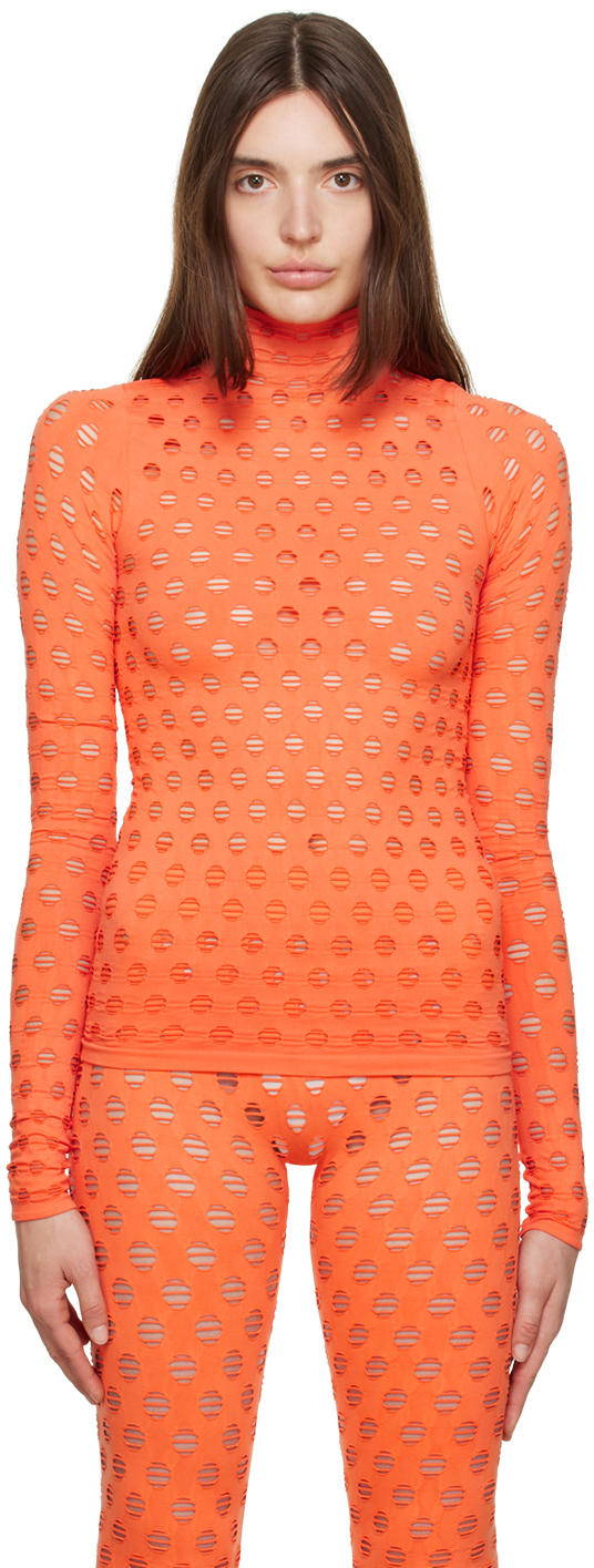 Maisie Wilen: Orange Perforated Turtleneck | SSENSE