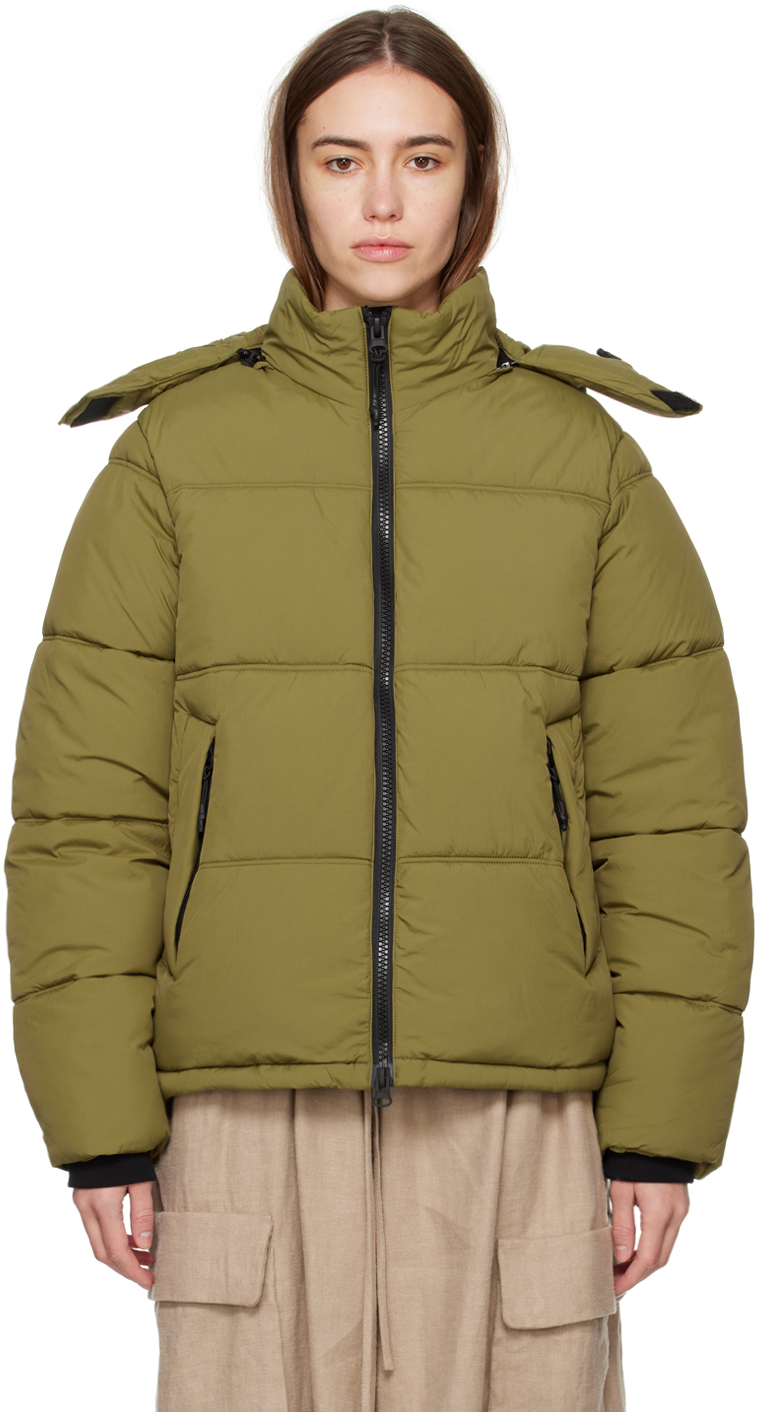 The Very Warm: Green Hooded Puffer Jacket | SSENSE