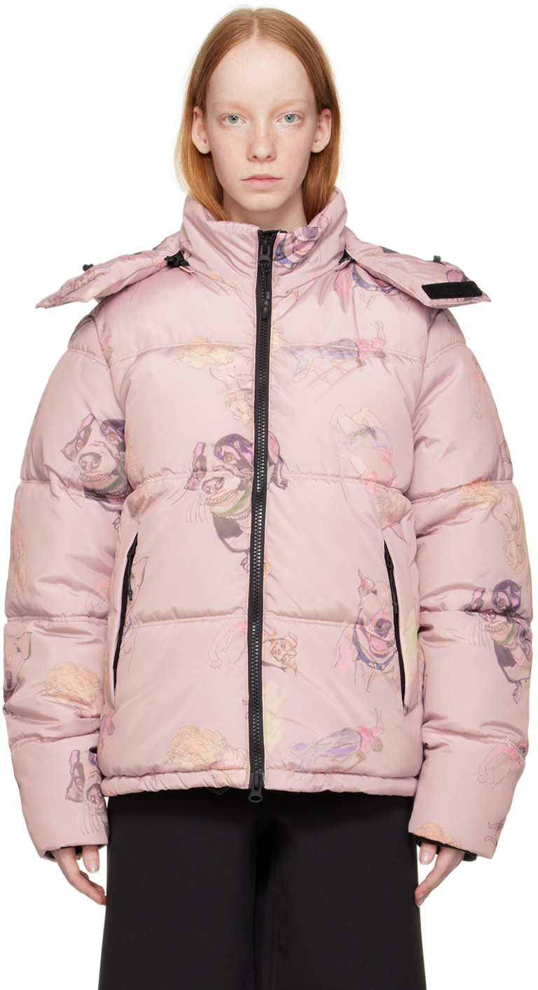 Pink Hooded Puffer Jacket by The Very Warm on Sale