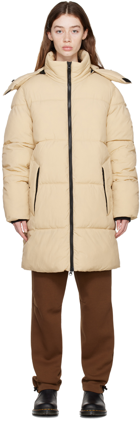 Beige Long Hooded Puffer Jacket