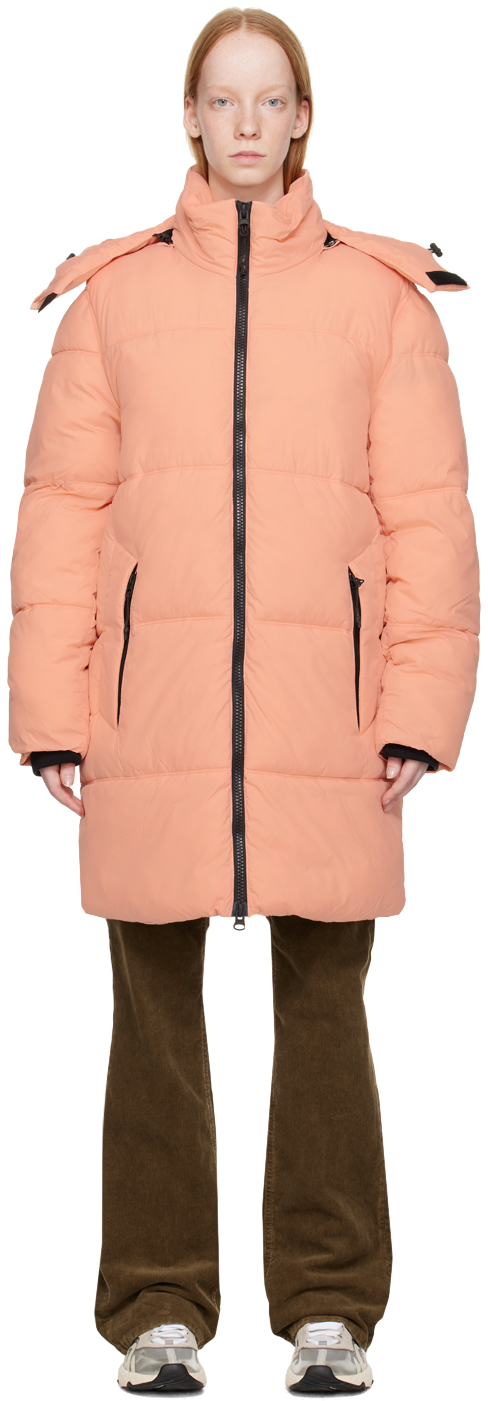 Pink Long Hooded Puffer Jacket by The Very Warm on Sale