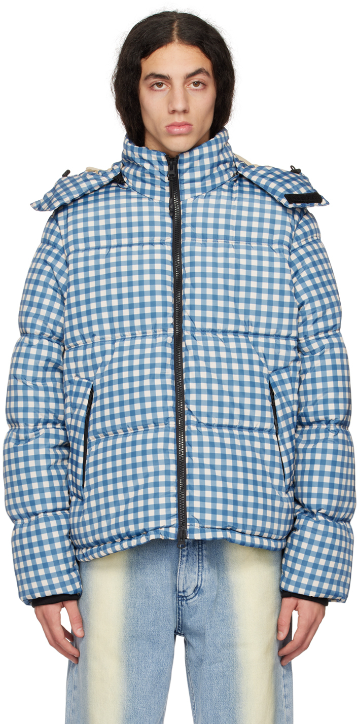Blue Hooded Puffer Jacket by The Very Warm on Sale