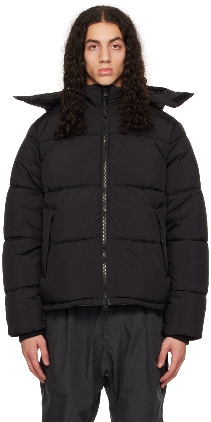 The Very Warm: Black Hooded Puffer Jacket | SSENSE