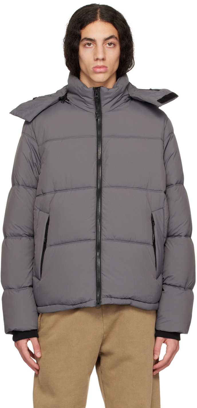 Gray Hooded Puffer Jacket by The Very Warm on Sale