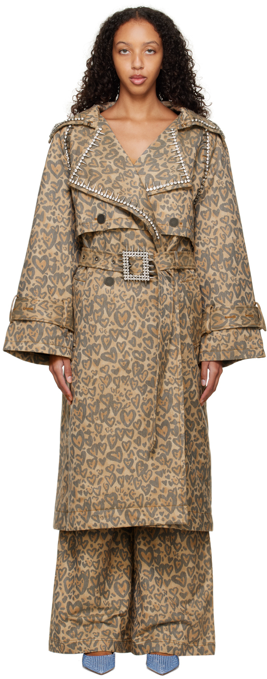 Tan Heart Leopard Trench Coat