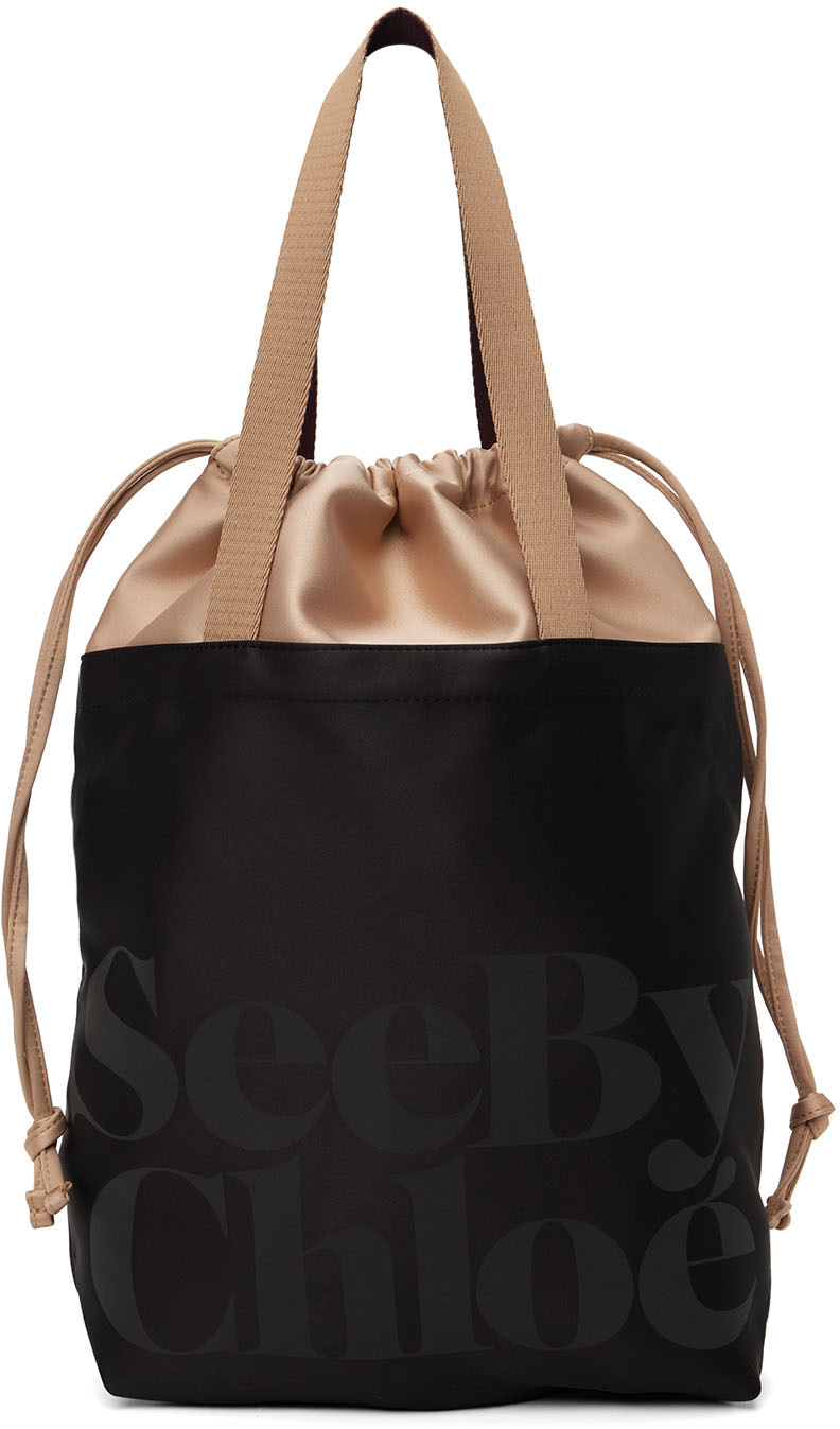 Black Satin Tote by See by Chloé on Sale