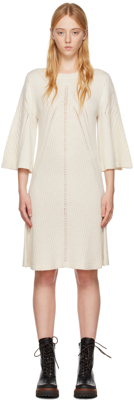 See by Chloé White Three-Quarter Sleeve Midi Dress