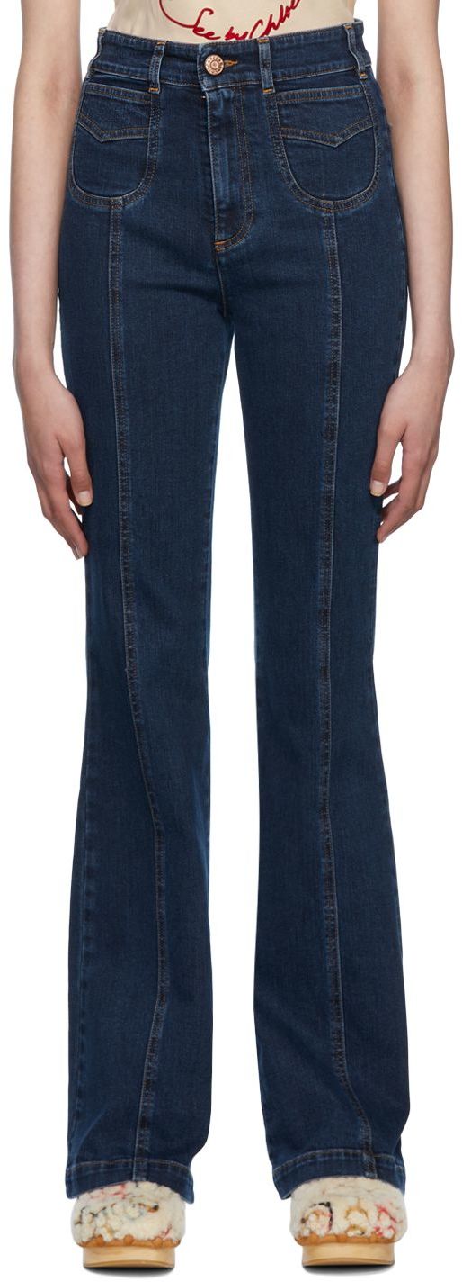 Shop See By Chloé Indigo Flared Emily Jeans In 484 Shady Cobalt