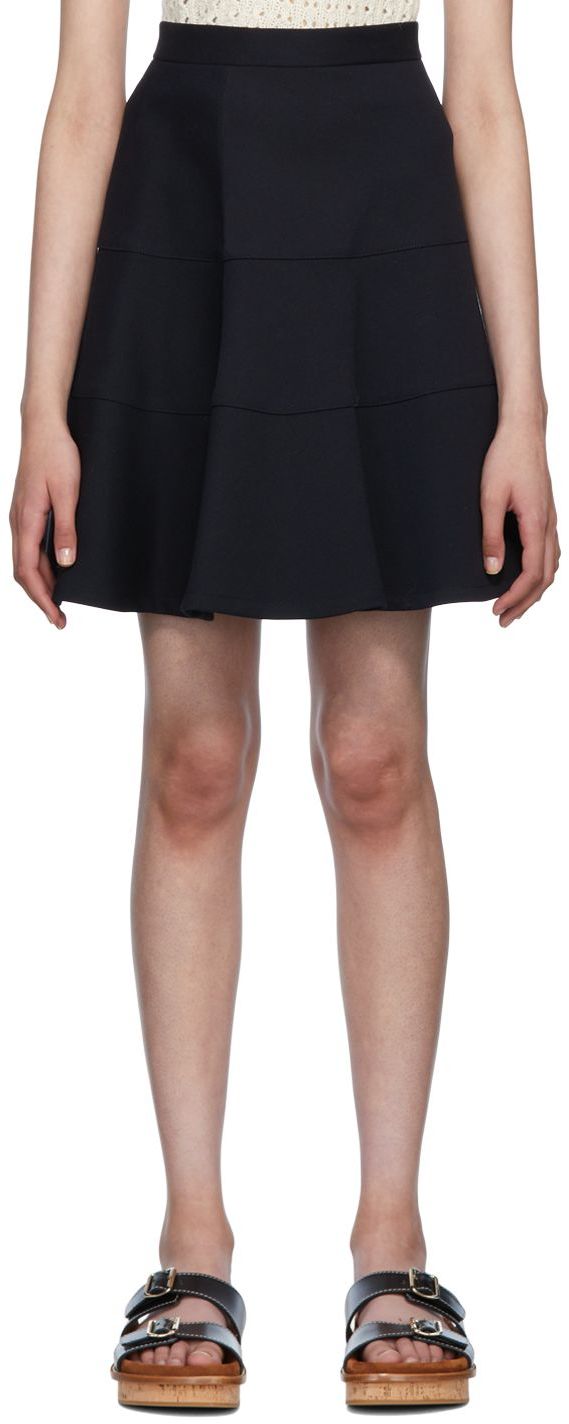 See By Chloé Navy Tiered Miniskirt In 4d2 Anthracite Blue