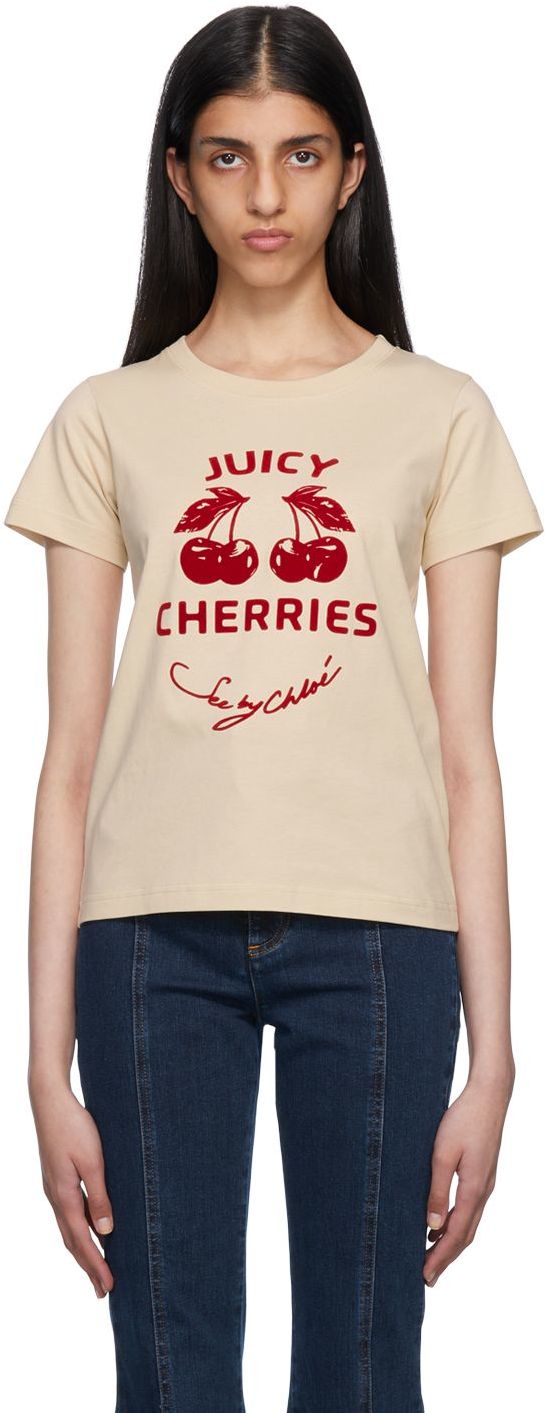 See By Chloé Cotton Logo Print Fitted T-shirt in White Womens Clothing Tops T-shirts Save 46% 
