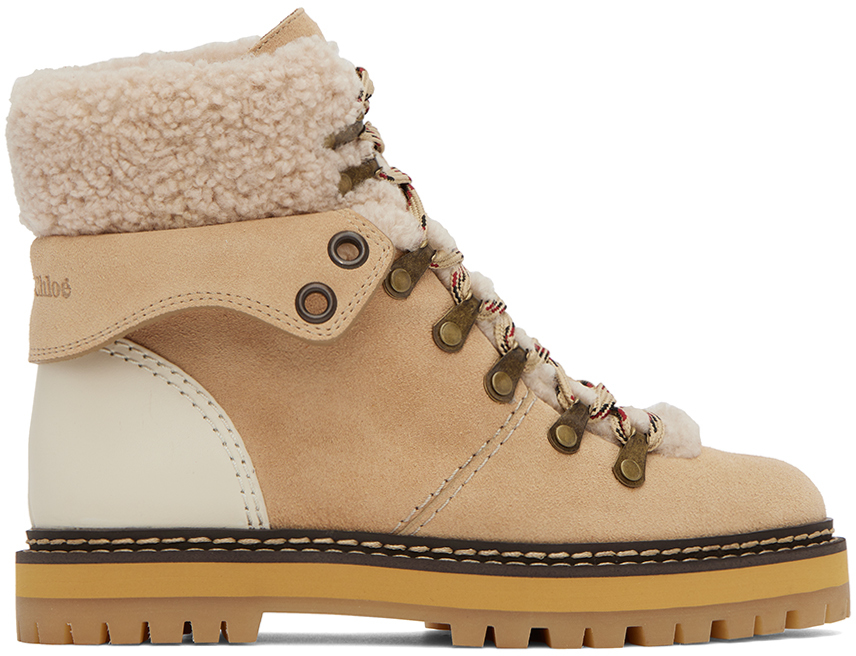Shop See By Chloé Beige Eileen Shearling Ankle Boots In 101 Natural