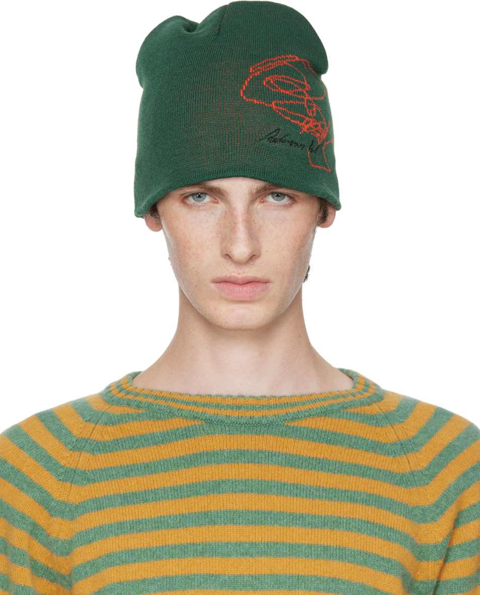 Andersson Bell: Green Embroidery Jacquard Beanie | SSENSE