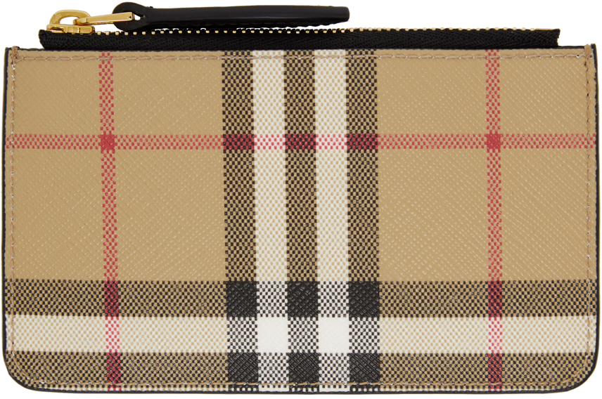 Authentic Burberry Check Canvas Leather Coin Purse Beige #509018