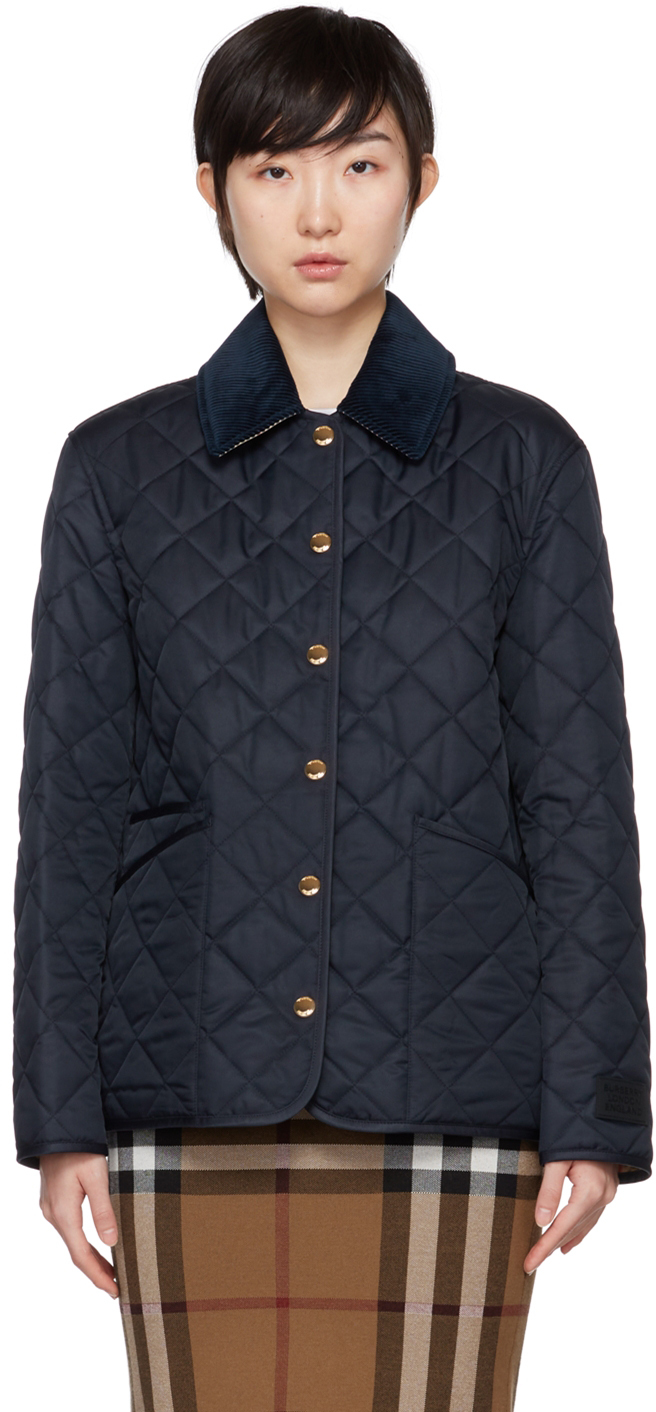 Burberry: Navy Diamond Quilted Jacket | SSENSE