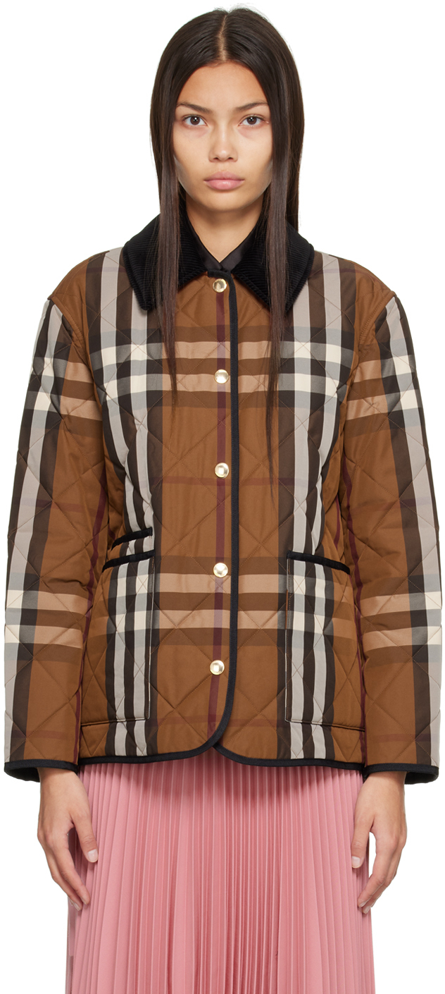 Burberry: Brown Check Diamond Quilted Jacket | SSENSE Canada