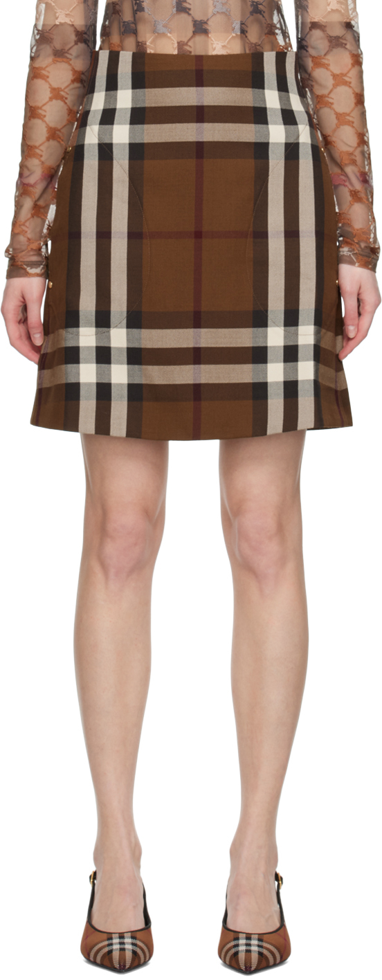 Burberry Brown Check Miniskirt In Dark Birch Brown Ip