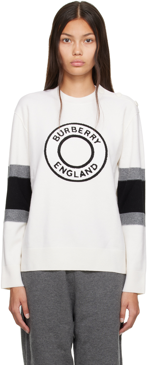 Burberry: White Press-Stud Sweater | SSENSE