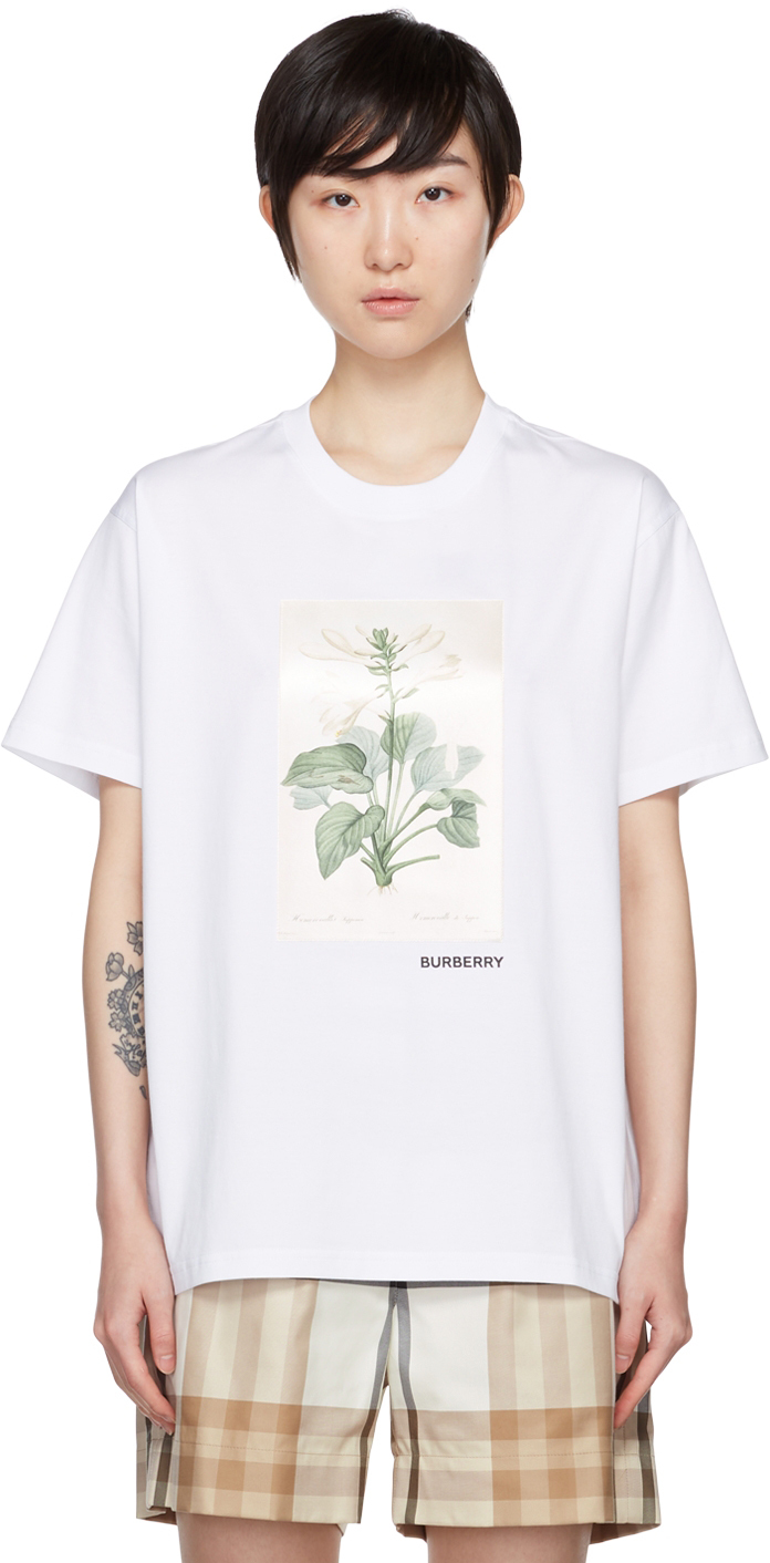 Burberry White Botanical Sketch T-Shirt