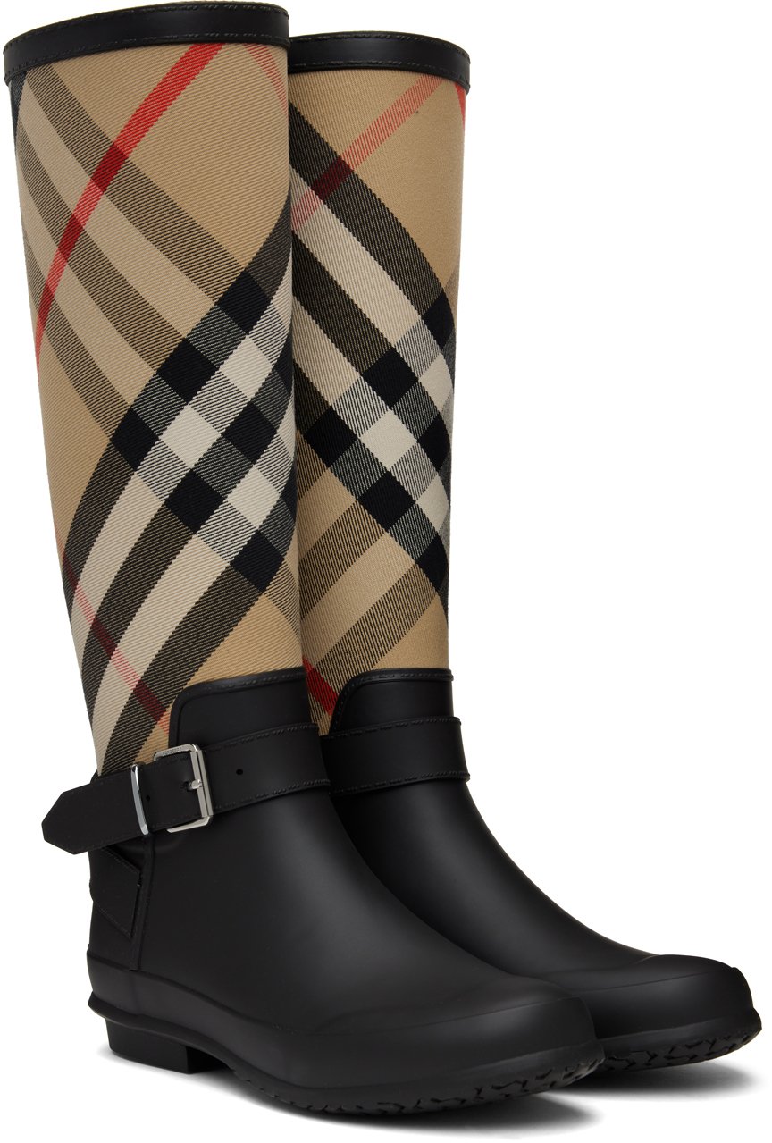 Burberry Beige Simeon Rain Boots In Black