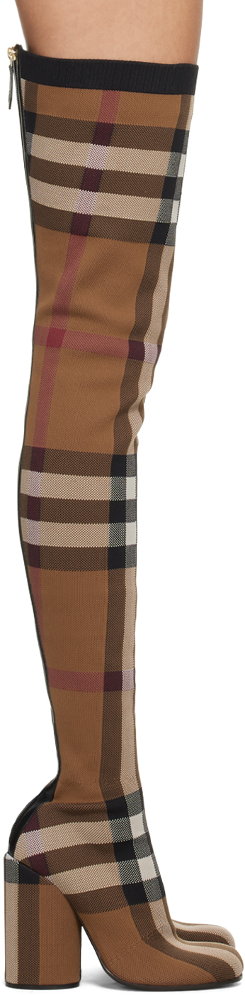 Burberry Brown Check Over The Knee Boots Ssense